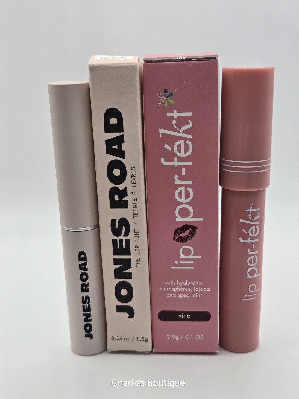 Jones Road Lip Tint Pink Rose & Per-fekt Lip Per-fekt Vine Duo Bundle NIB